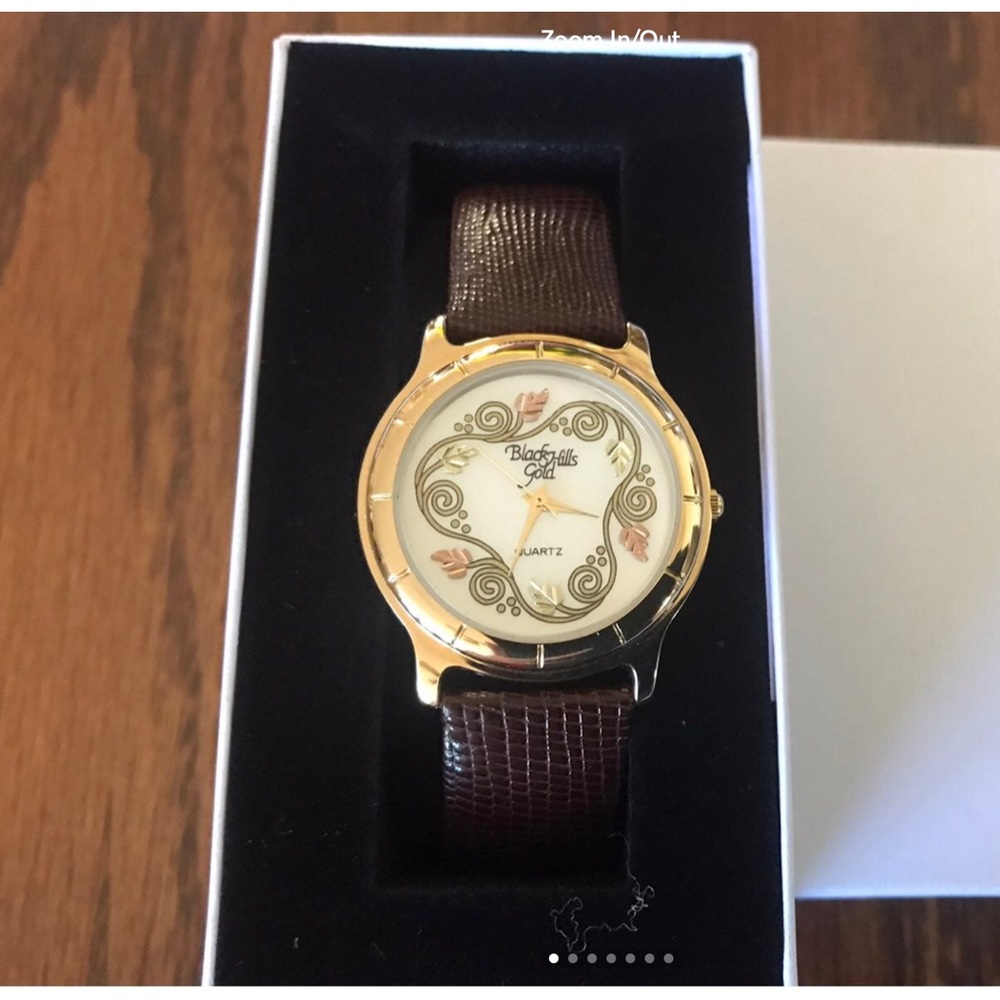 New Working Goldtone Black Hills Gold Watch w/ Brown Leather Band
